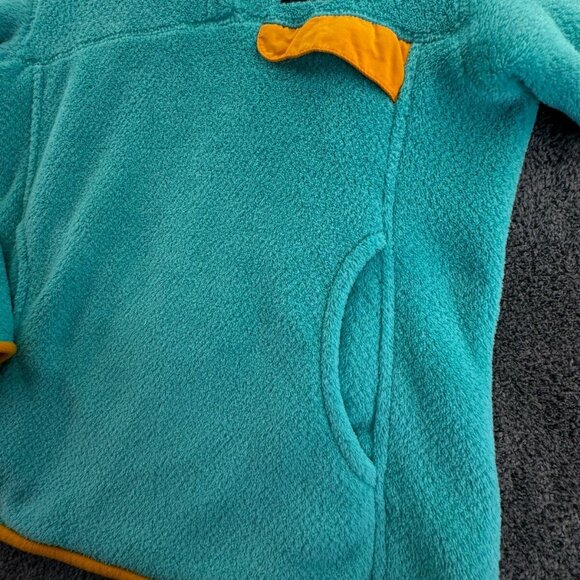 Patagonia Jacket Small Blue Fuzzy Soft Fleece Logo Pullover Women 1/4 Snap - Picture 4 of 15